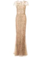 Marchesa Embroidered Lace Gown - Brown