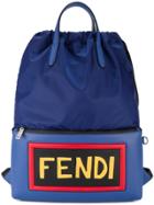 Fendi Logo Leather Backpack - Blue