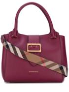 Burberry Buckled Closure Tote, Women's, Pink/purple, Cotton/polyamide/calf Leather