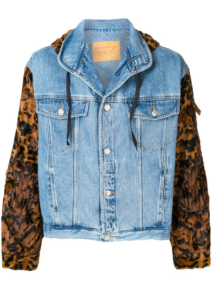 Martine Rose Leopard Print Sleeves Denim Jacket - Blue
