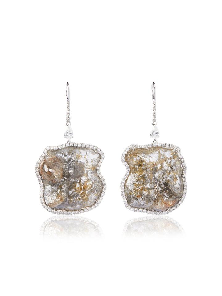 Saqqara 18k White Gold Mountain Diamond Earrings - Green