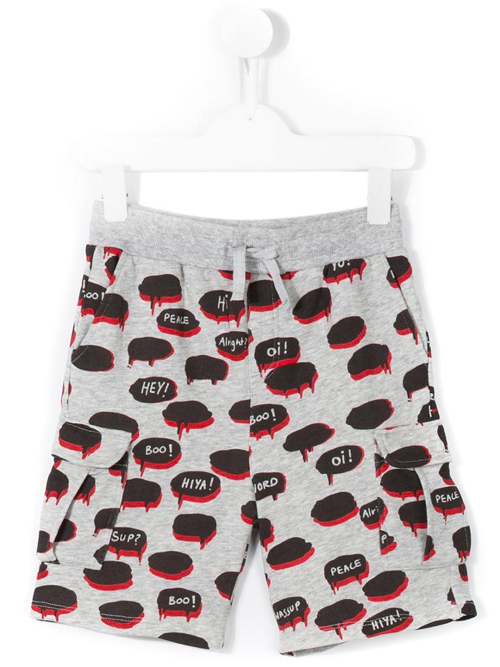 Stella Mccartney Kids Speech Balloon Print Shorts, Boy's, Size: 6 Yrs, Grey