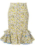 Julien David Floral Print Frill Hem Skirt - Yellow & Orange