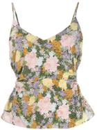 Rokh Floral Print Gathered Top - Green