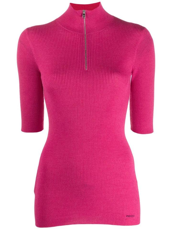 Prada Half-zip Knitted Top - Pink