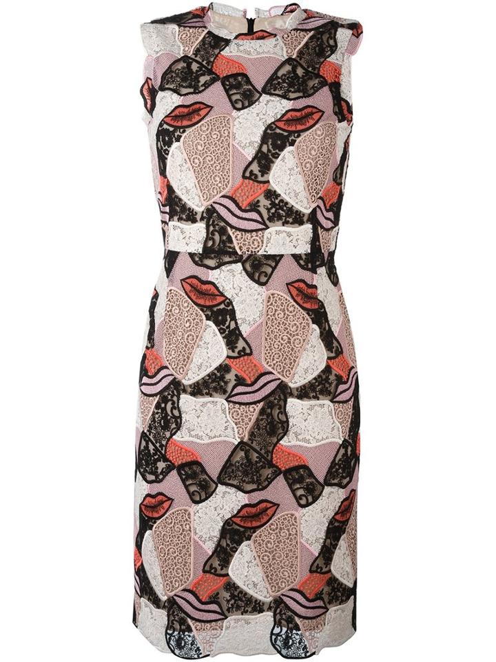 Emilio Pucci Embroidered Lips Sheath Dress, Women's, Size: 42, Cotton/polyester/polyamide/silk
