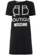 Boutique Moschino Pearl Logo T-shirt Dress, Women's, Size: 38, Black, Polyester/other Fibers