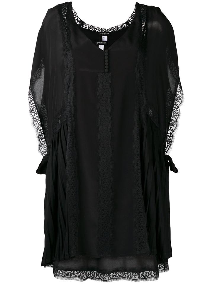 Twin-set - Pleated Detail Lace Dress - Women - Polyamide/polyester - Xxs, Women's, Black, Polyamide/polyester