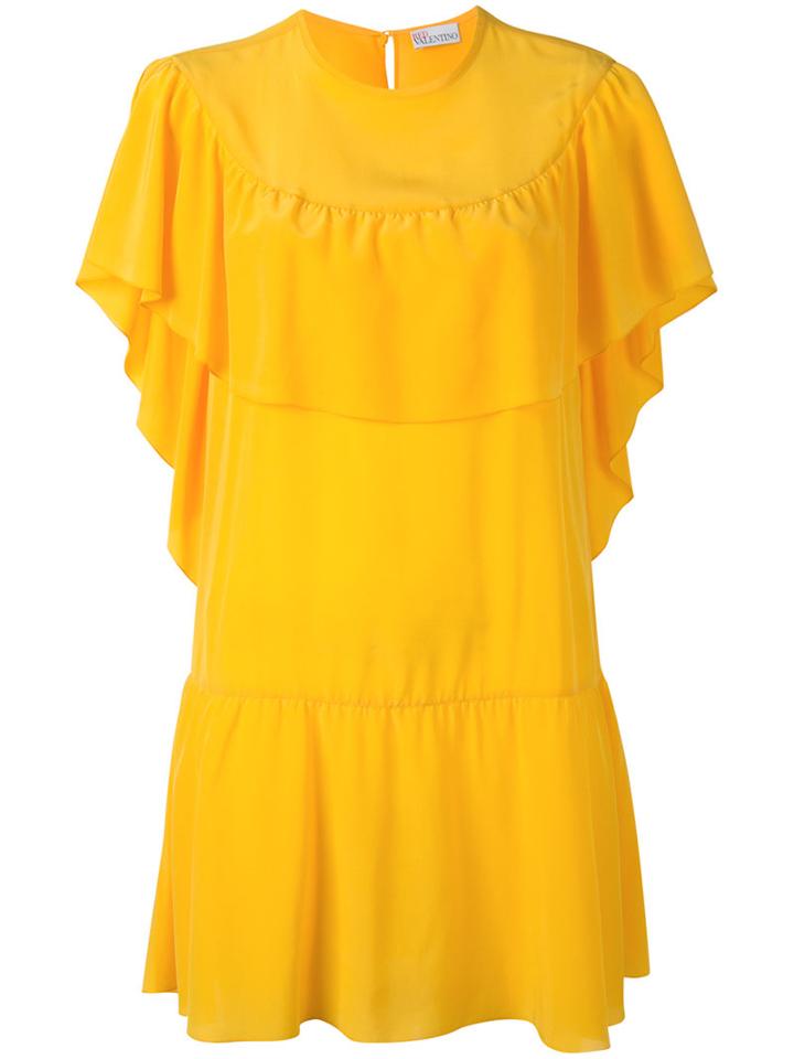 Red Valentino Ruffled Layered Shift Dress, Women's, Size: 38, Yellow/orange, Silk