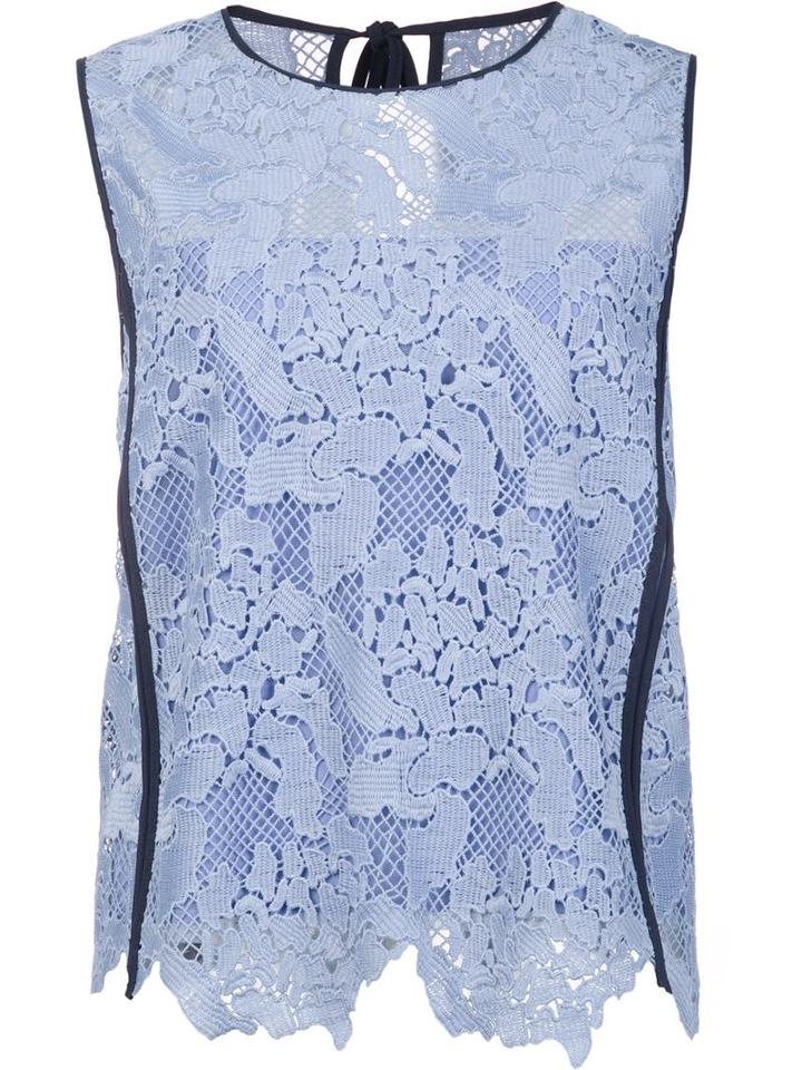 Msgm Contract Trim Lace Tank, Women's, Size: 40, Blue, Polyester