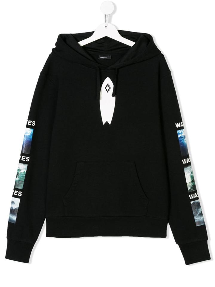 Marcelo Burlon County Of Milan Kids Teen Waves Print Hoodie - Black