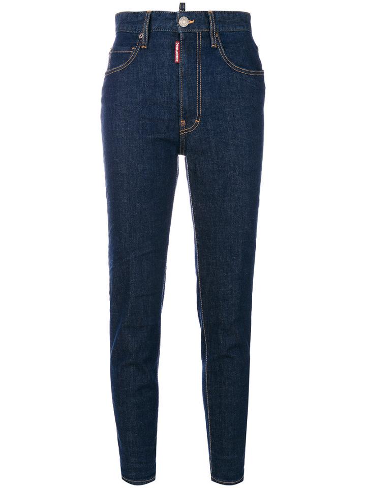 Dsquared2 - High Waisted Twiggy Jeans - Women - Cotton/calf Leather/polyester/spandex/elastane - 36, Blue, Cotton/calf Leather/polyester/spandex/elastane