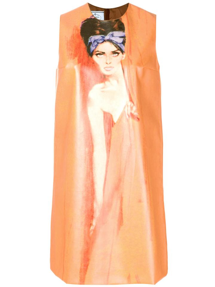 Prada Pin Up Print Shift Dress - Yellow & Orange