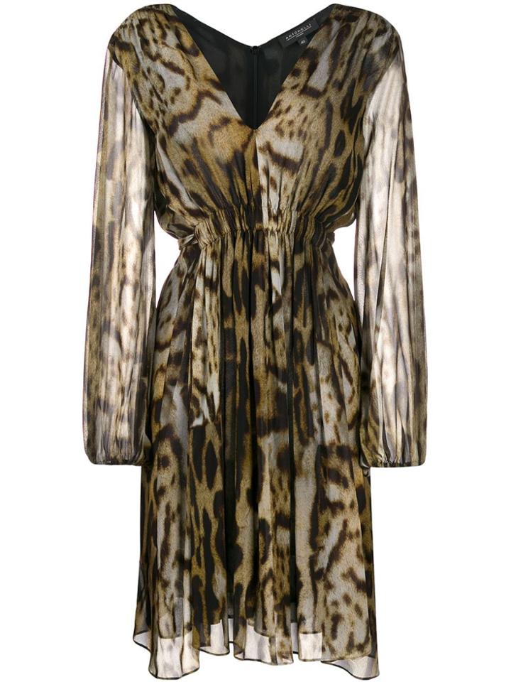 Antonelli Leopard Print Fitted Midi Dress - Brown