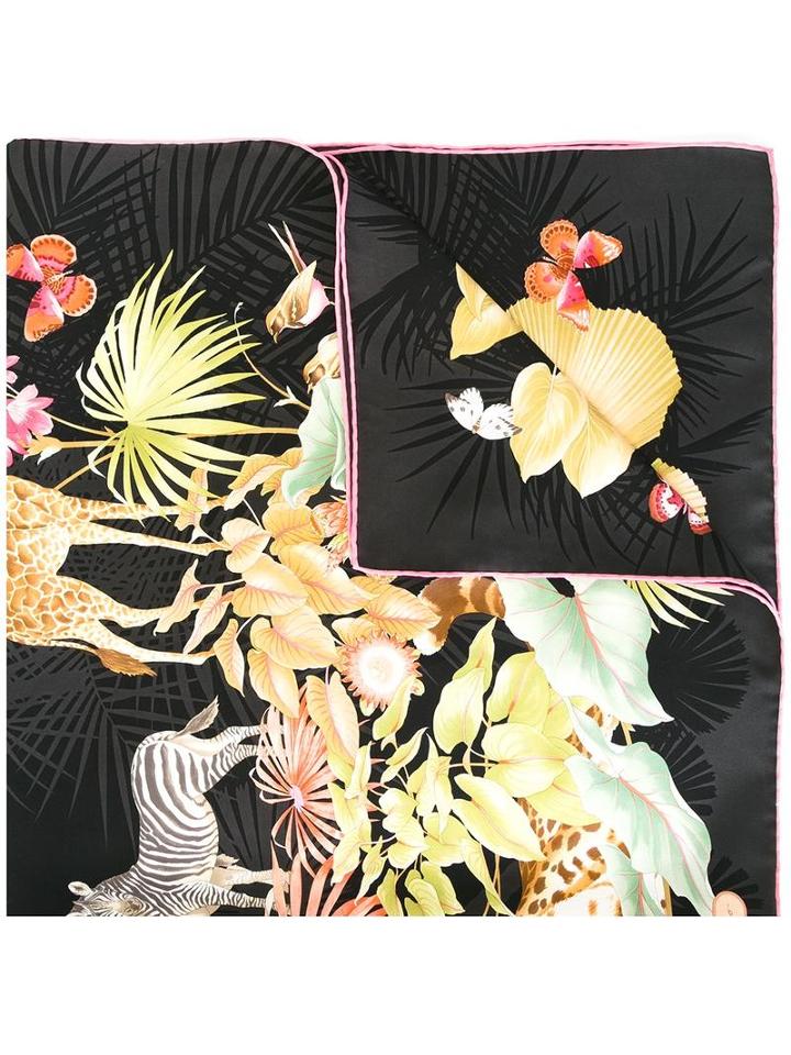 Salvatore Ferragamo Jungle Print Scarf, Women's, Black, Silk