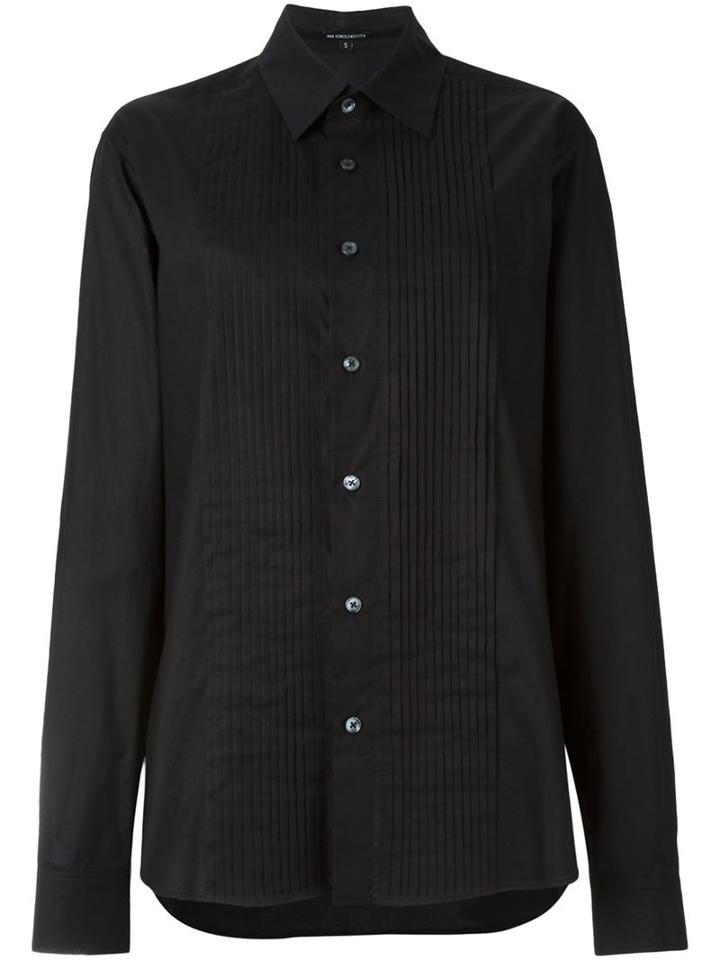 Ann Demeulemeester Blanche Pleated Bib Oversized Shirt, Women's, Size: Small, Black, Cotton