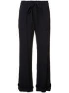 Raquel Allegra Frill Detail Cropped Trousers, Women's, Size: 3, Blue, Rayon