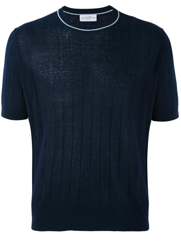 Ballantyne - Shortsleeved Ribbed Jumper - Men - Silk/linen/flax - 52, Blue, Silk/linen/flax