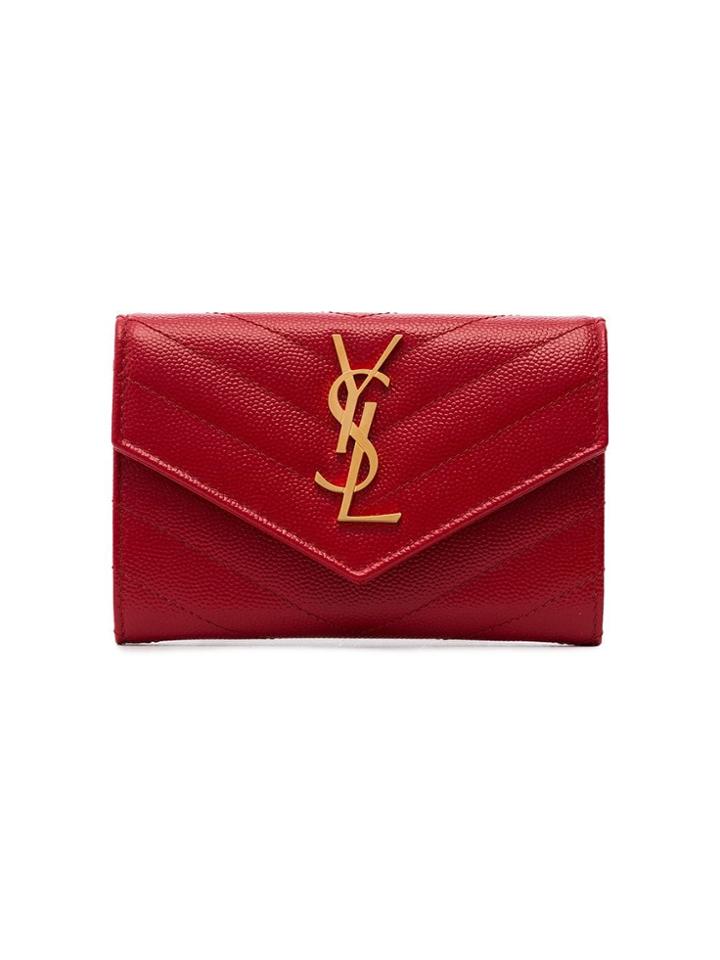 Saint Laurent Monogram Quilted Leather Wallet - Red