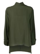 Jejia Silk Stand Up Collar Blouse - Green