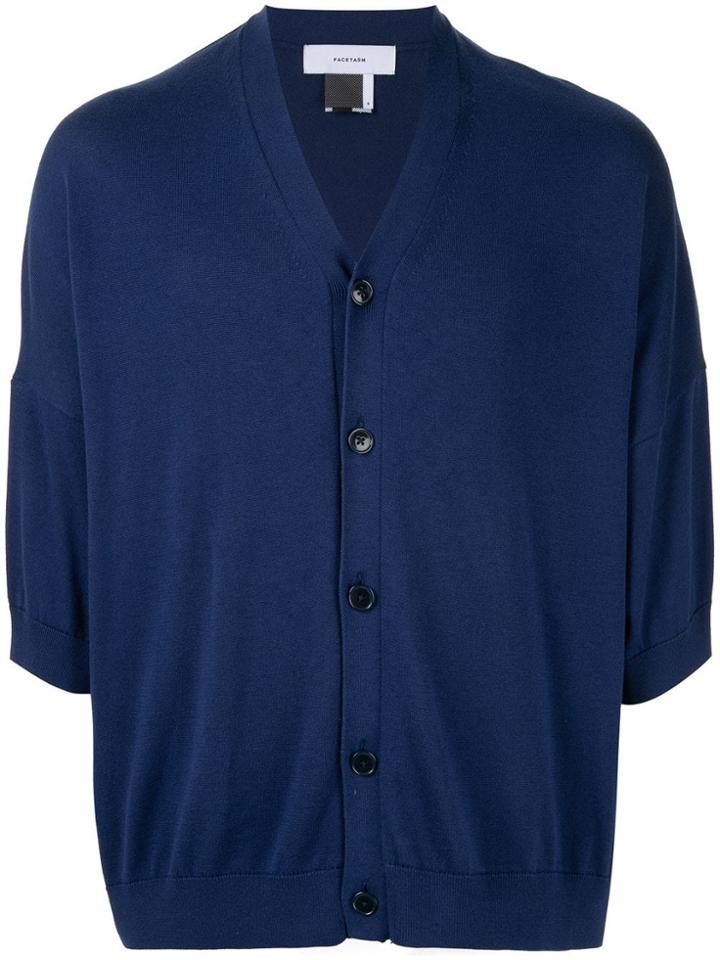 Facetasm Cropped Loose Cardigan - Blue