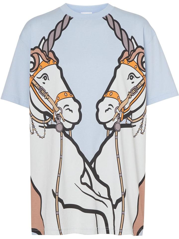 Burberry Unicorn Print Cotton Oversized T-shirt - Blue