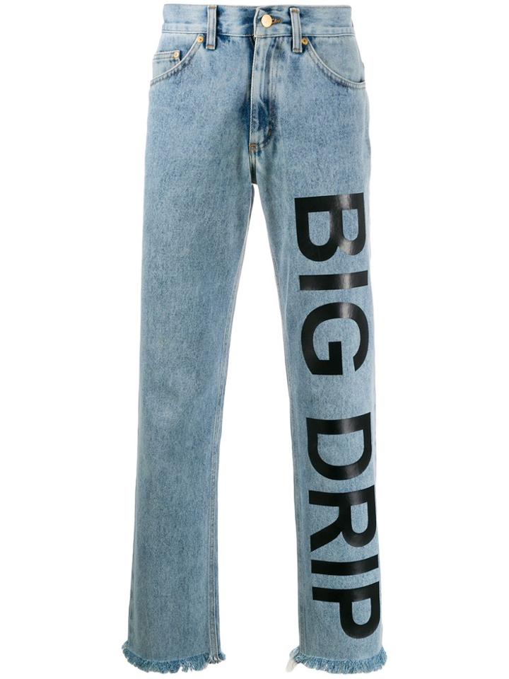 Duo Printed 'big Drip' Straight-leg Jeans - Blue