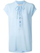 Michael Michael Kors - Lace-fastening Blouse - Women - Polyester/spandex/elastane - Xs, Blue, Polyester/spandex/elastane