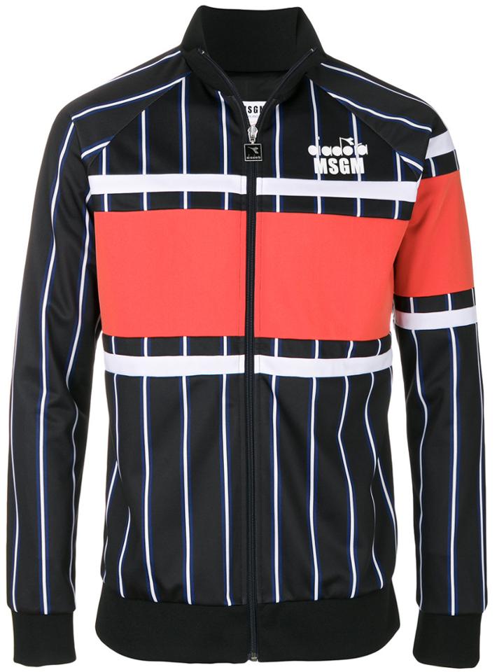 Msgm Striped Zipped Sweatshirt - Black