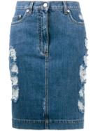 Moschino Distressed Denim Skirt, Women's, Size: 38, Black, Cotton