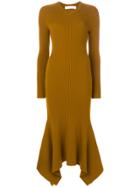Victoria Beckham Draped Hem Ribbed Sweater Dress - Yellow & Orange
