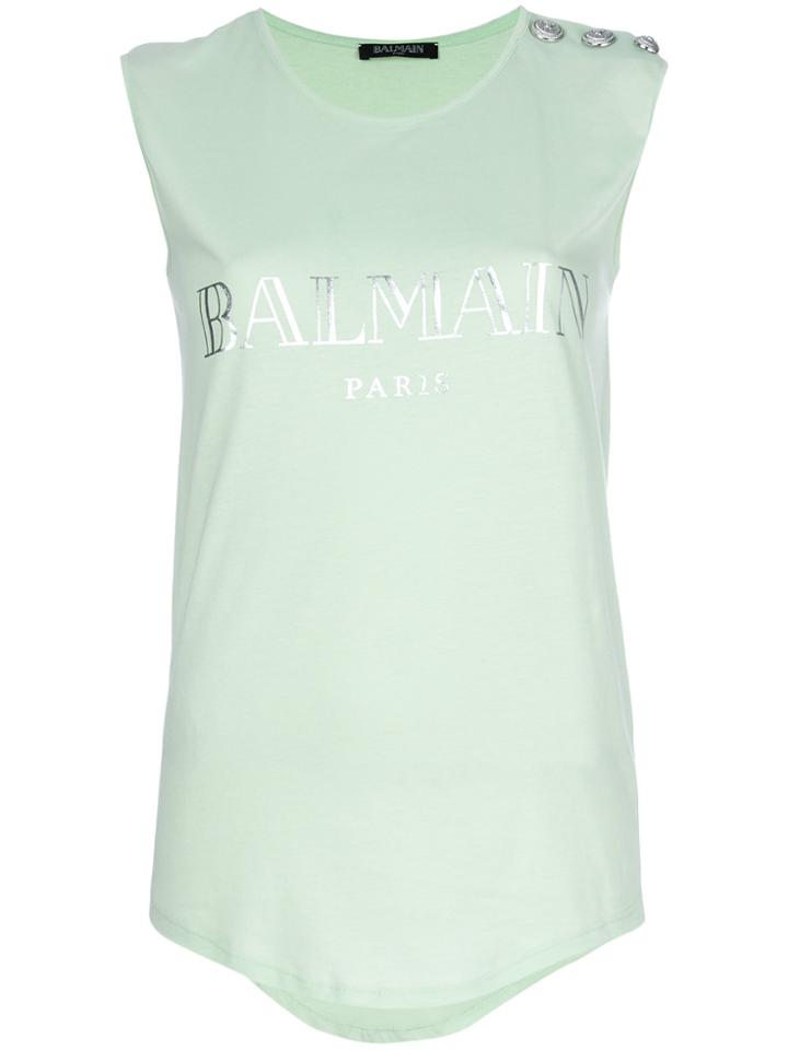 Balmain Printed Logo Tank Top - Green