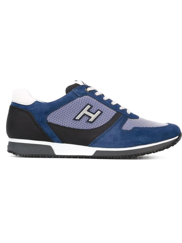 Hogan Paneled Lace-up Sneakers, Men's, Size: 8.5, Blue, Chamois Leather/leather/polyester/nylon