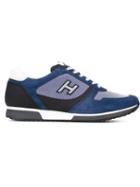 Hogan Paneled Lace-up Sneakers, Men's, Size: 8.5, Blue, Chamois Leather/leather/polyester/nylon