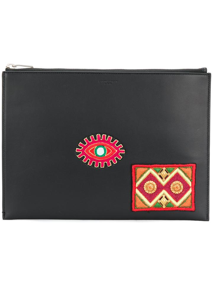 Saint Laurent Embroidered Patch Document Holder - Black
