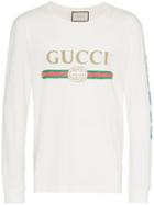 Gucci Dragon Embroidered Logo Print Cotton T Shirt - Neutrals