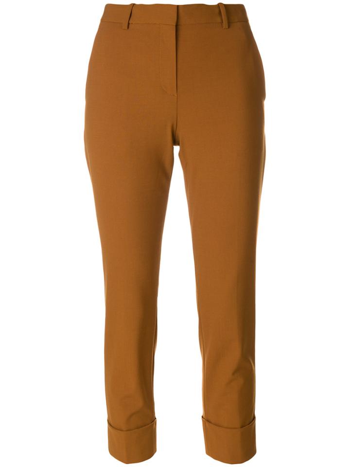 Theory Cropped Cuff Hem Trousers - Brown