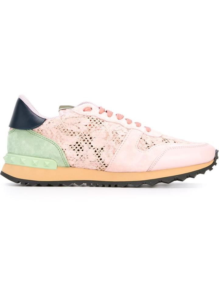 Valentino Rockrunner Lace Sneakers, Women's, Size: 40, Pink/purple, Cotton/suede/nylon/calf Leather