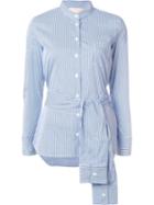 Erika Cavallini Pinstriped Belted Shirt, Women's, Size: 38, Blue, Cotton/polyamide