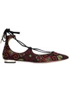 Aquazzura Embroidered Lace-up Ballerinas