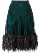 Marco De Vincenzo Feather Trim Pleated Skirt, Women's, Size: 40, Green, Polyester/metallized Polyamide