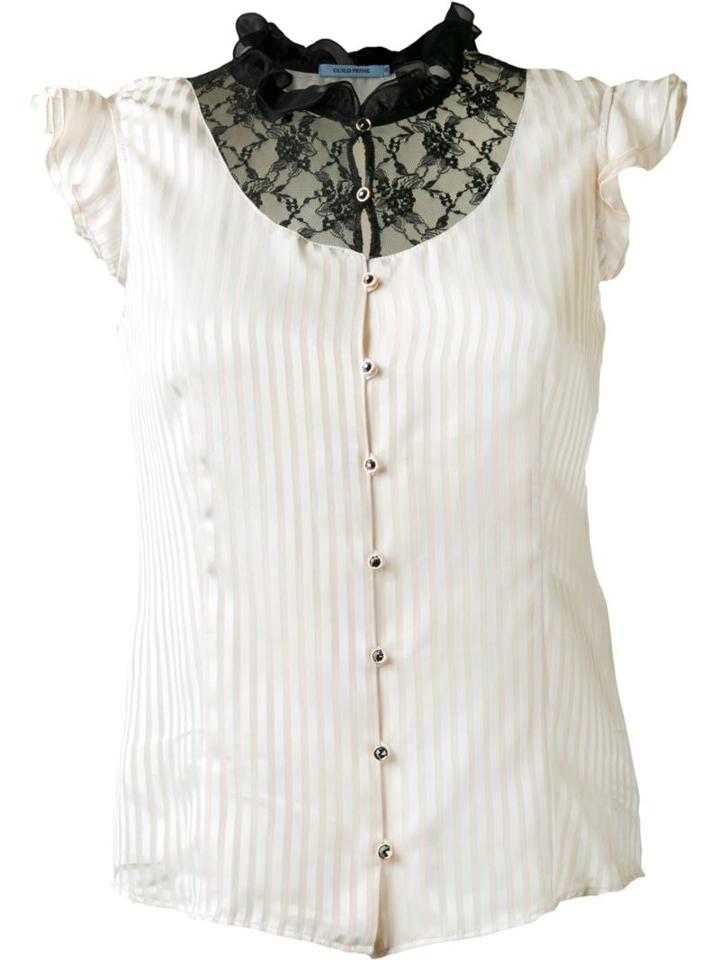 Guild Prime Contrast Ruffled Lace Panel Button Down Sleeveless Shirt, Women's, Size: 36, White, Polyester/rayon