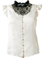 Guild Prime Contrast Ruffled Lace Panel Button Down Sleeveless Shirt, Women's, Size: 36, White, Polyester/rayon