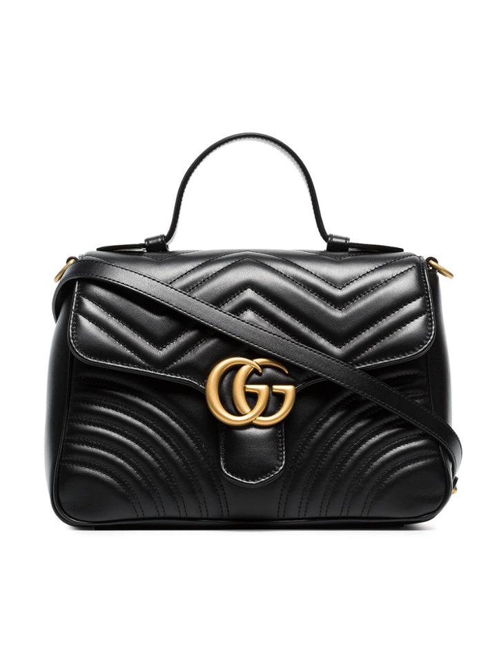 Gucci Black Gg Marmont Large Leather Top Handle Bag