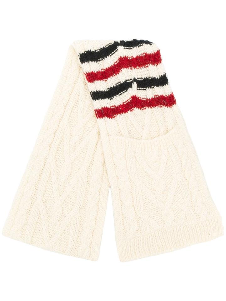 Thom Browne Aran Cable Stripe Scarf - White