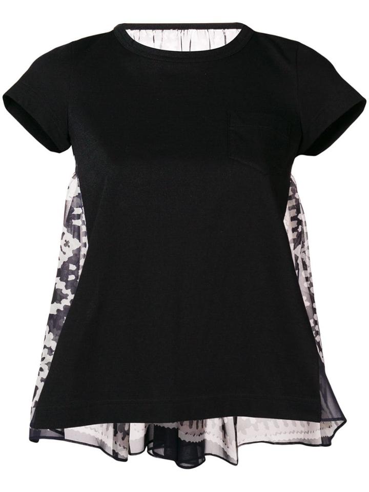 Sacai Chiffon-panelled Jersey T-shirt - Black