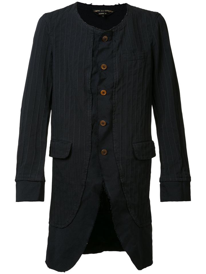 Comme Des Garçons Homme Plus - Pinstripe Collarless Coat - Men - Polyester/cupro - L, Blue, Polyester/cupro