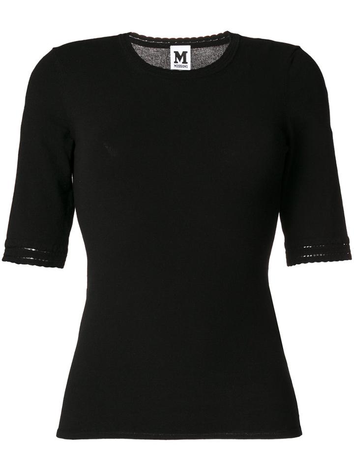 M Missoni - Scoop Neck Half Sleeve Top - Women - Polyester/viscose - 38, Black, Polyester/viscose