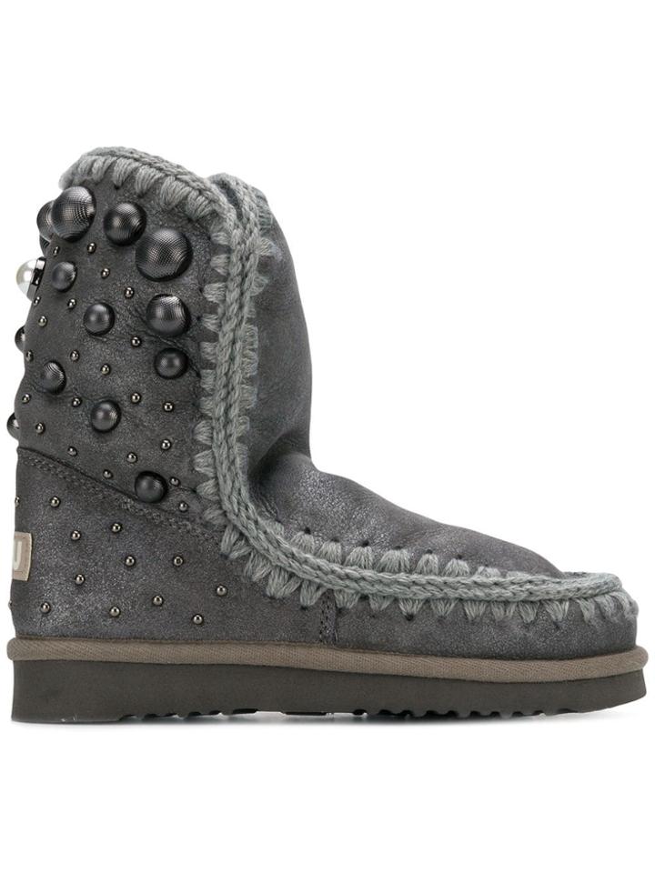 Mou Back Dome Stud Boots - Grey