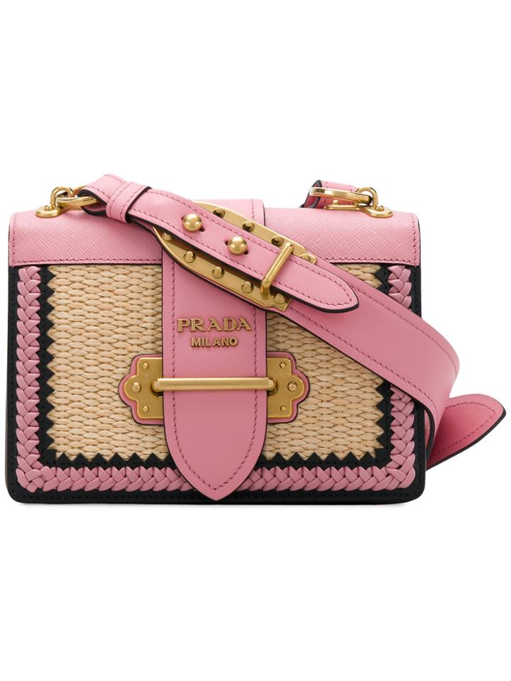 Prada Cahier Straw Shoulder Bag - Pink & Purple
